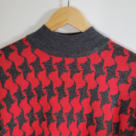 Vintage LIZ CLAIBORNE Houndstooth Cashmere Blend Sweater Sz S Mock Neck Longline - Picture 5 of 7